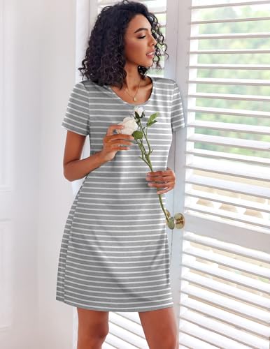 Ekouaer 3 Pack Nightgowns for Women Short Sleeve Sleepshirt Button Down Nightshirt Soft Pajamas Dress Casual Sleepwear3