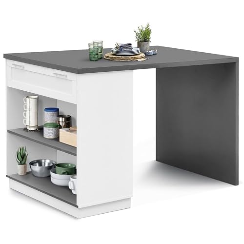 IDMarket – Ilot Central - Comedero de pie para 4 personas VITO 130 cm, color blanco y bandeja gris