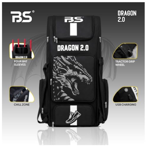 Image of BARKHA BS Dragon 2.0 Duffle Cricket Bag with Wheel and 4 Bat Sleeve and Shoe Compartment (Color May Vary)