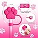 ANLABESY 3Pcs Hot Pink Dog Paw Silicone Straw Covers for Stanley 30&40 Oz Tumbler, Reusable Straw Toppers, Compatible with Stanley Cup Straws, Accessories