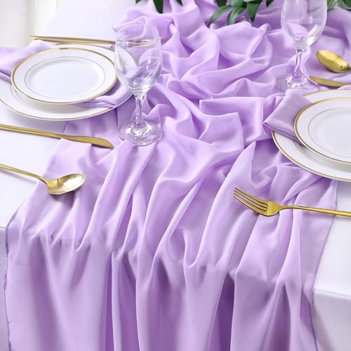 Chemin de Table Gaze Violet Lilas Bohème Mousseline pour Mariage, Fête, Noël, Anniversaire 70 x...