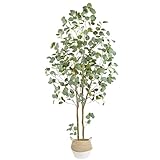 Warmplants Artificial Eucalyptus Tree, 6ft Tall Faux Eucalyptus Plant with Basket for Home Office, 72'' Fake Tree for Indoor Outdoor Livingroom Garden Floor Décor
