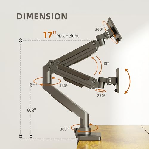 Image of Claiks Dual Monitor Mount for 15-32 Screens, Ergonomic Gas Spring Monitor Arm for, Adjustable Computer Monitor Stand up to 40 lbs, with Clamp and Grommet Base, VESA Mounting Holes 75&100mm, Black