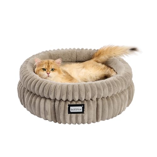 BALANCE Cat Bed Kitten Bed, Washable Round Cat Beds for Indoor Cats,Super Soft Plush Faux Fur Pet Bed for Puppy and Kitten with Anti-Slip Bottom