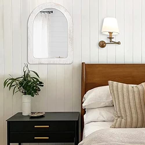 Aazzkang Wall Mirror 20"X16" Rustic Arch Mirror With Wood Frame Decorative Hanging Mirror For Bedroom Bathroom Farmhouse Home Wall Decor White #TOP6