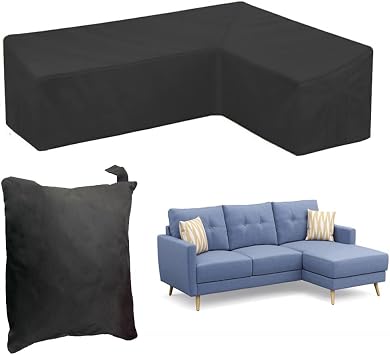 SUNSURE Patio Sofa Covers L-Shaped Sectional 112x87in Black Outdoor Waterproof Furniture Cover Dustproof Furniture Sets All Weather Protection Dust Cover for Patio Lawn Garden Veranda 112"x87"