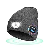 Bluetooth Beanie Hat with Light, Headlamp,Waterproof with Mounting Accessories, Bluetooth LED Rechargeable Waterproof USB Hardhat Head lamp Band for Adults Outdoor Camping Hiking Running（Grey）