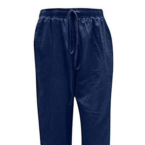 Capri Pants For Women Jeans Summer Pants 2023 Cotton Linen Elastic Waist Drawstring Wide Leg Ankle Length Lounge Pant With Pockets #TOP5