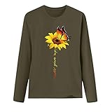 2023 Mode Plus Grösse Druck Rundausschnitt Langärmeliges T-Shirt mit Blusentopf Sporttee (Army Green, S)