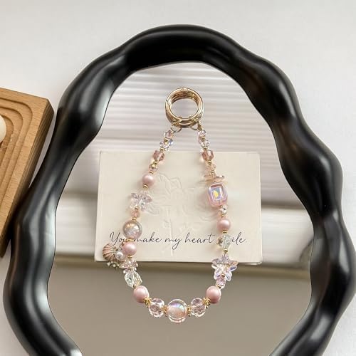 Kaluofan Phone Wrist Strap, Ocean Themed Keychain Wristlet, Beaded Camera Wrist Strap, Cute Phone Lanyard Purse Charms Bag Charm Camera Chain(Pink) - 4