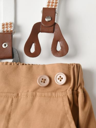 Image of Boarnseorl Baby Boys Pants Sets, Infant Long Sleeve Shirt + Pants + Bow Tie + Suspenders Outfits