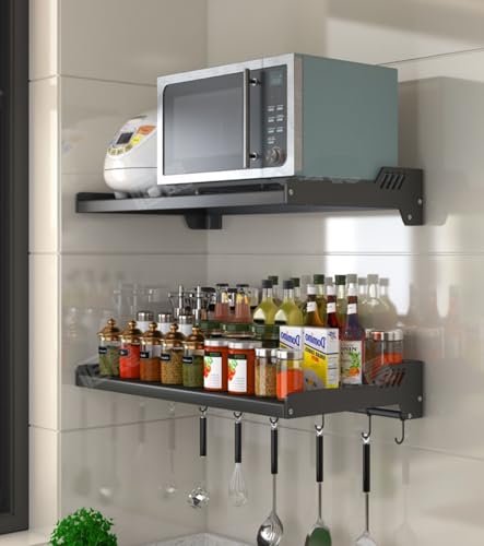 Image of OrganizeMee Extra Large for Big Microwave Oven Microwave Wall Mount Stand Rack Shelf Metal Stand Kitchen Organizer,Racks and Shelves 15-38 LTR,Size: 60 CM Wide 55 cm Deep (Extra Large)