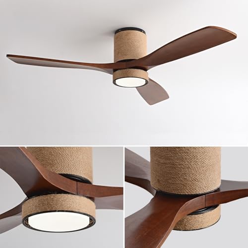 BUENION 52" Low Profile Flush Mount Ceiling Fan with Light and Remote by BUENION - Used condition - US$143.99
