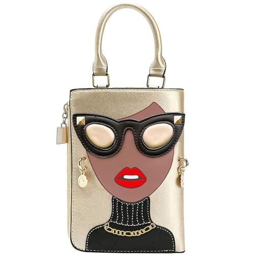 Novelty Unique 3D Lady Face PU Leather Top Handle Satchel Handbags for Women Funky Tote Purse Hobo Crossbody Shoulder bags (Champagne)