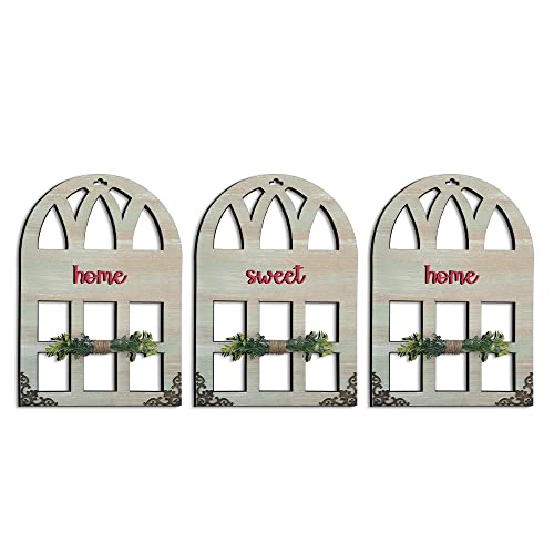 Chalk My Theme 3D Laser Cut Letters Home Sweet Home Wall Décor in Window Style with Leaves Wooden Wall or Door Decor for Home, Living Room, Bedroom, Balcony or Any Favorite Place Rustic Set of 3 Deal