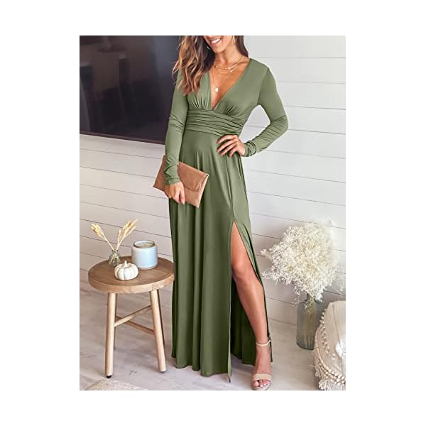 ANRABESS Women's Long Sleeve Sexy Deep V Neck High Waist Slit Cocktail Party Evening Maxi Semi Formal Wedding Guest Prom Dresses 2023 Elegant Graduation Dress 586-junlv-L