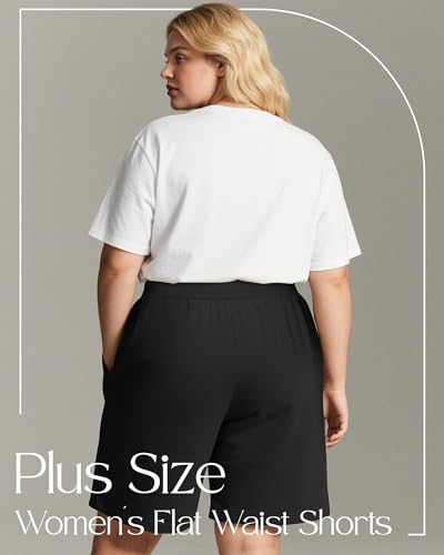 Sweetyweee 3 Pack Women's Plus Size Bermuda Shorts, High Waisted Elastic Bermuda Active Summer Shorts with Pockets(Black, Gray, White,3X-Large) — view 3