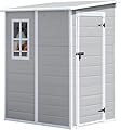 CDCASA 5x4 FT Resin Storage Shed, Waterproof Sheds & Outdoor Storage with Floor & Window & Lockable Door, Tool Shed for Garden, Patio, Backyard, Light Grey