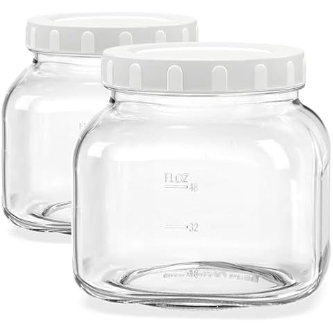 Folinstall 81 Oz/0.6 Gallon Airtight Glass Jar with Lids, Wide Mouth Half Gallon Mason Jar for Pickle, Cookie, Kombucha, Flour, Sugar. Set of 2 Large Pickle Jar with 2 Scale Marks Cover