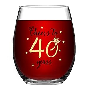 Livole 40. Geburtstag Geschenke für Frauen, 15oz Stammlos Glas Weinbecher für Frauen Männer, Hochzeit Jahrestag Party…