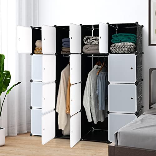 Multigot Portable Wardrobe, 16 Cube Clothes Storage Closet with Door, DIY Space Saving Storage Organizer for Clothes Shoes Toys