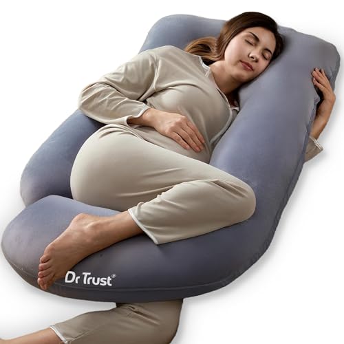 Image of Dr Trust USA Maternity Pillow for Pregnancy Sleeping, J-Shape Maternity Pillow for Pregnant Women, 360-Degree Full Body Support for Back, Legs, HIPS & Belly with Removable Velvet Cover