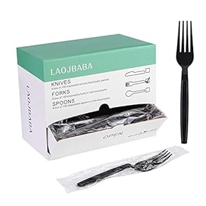 Plastic Fork Disposable Individually Wrapped/Packaged Black 7-Inch Commercial Take Away Super Hard Mass Heavy Forks 100 PCS