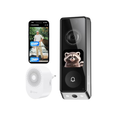 EZVIZ EP8 Ultra WLAN Video Türklingel Kabellos mit Dual-Kamera 6MP+2MP Paketkamera Paketerkennung 2 x 9600mAh Wechselakkus KI-Bildschirm Wi-Fi 6 32GB eMMC Speicher 2-Wege-Audio