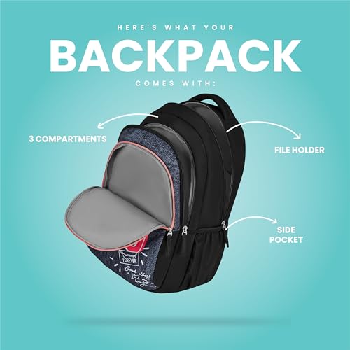 Image of Genie You Backpack for Women, 19 inch Bags for Girls, Water Resistant and Lightweight, 3 Compartment Bag with Happy Pouch, 36 Liters, Nylon Twill, Navy Blue