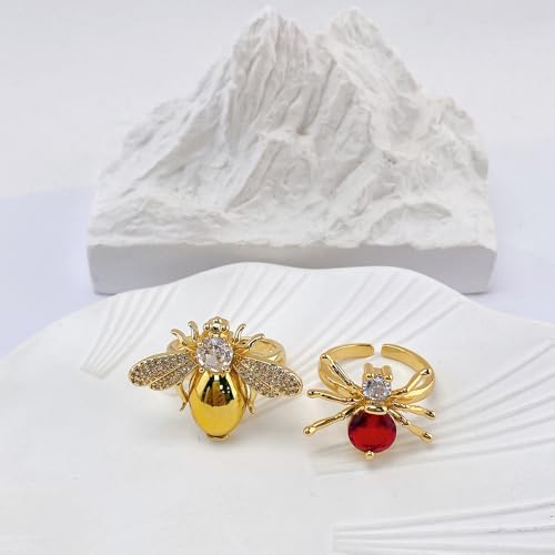OIDIMS Cute Bee Ring for Women Gold-Tone Plated Adjustable Honeybee Rings Dainty Cubic Zirconia Crystal Animal Jewelry Stackable Promise Band Comfort Fit Fashion Wedding Holiday4