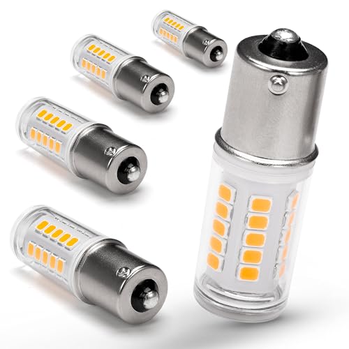 BA15S Led 12V Landscape RV Camper Interior Light Bulbs,1156 1141 1003 7506 2700k Warm White,DC Bayonet Single Contact Base LED Bulbs for Marine Boat Trailer Back Up Reverse Brake Tail Lights,5Pack