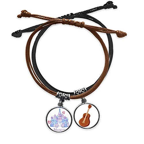 Pulsera de cuero de San Basilio Moscú de diseño ajustable con adorno de guitarra
