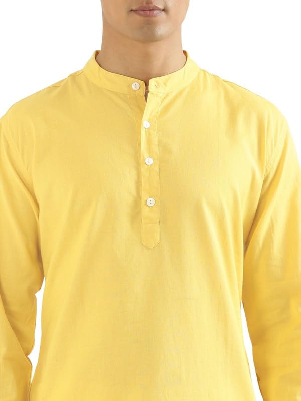 Image of SAADAA Men's Long Kurta - Linen Cotton Blend, Airy Fabric, Regular Fit, Mandarin Collar, Solid Color - Casual, Festive & Ethnic Wear