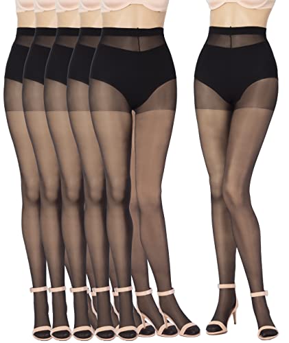 Leamel 6 Pairs 15 Denier Matt Sheer Ladder Resistant Tights Black Size Medium