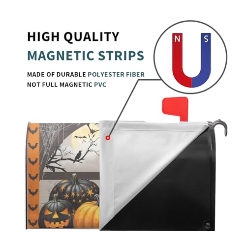 Image of Black Cat Halloween Mailbox Covers Magnetic Standard Size 21 inchx18 inch Fall Halloween Pumpkins Magnetic Mailbox Covers Halloween Mailbox Decorations Letter Post Box Cover Wrap Garden Yard Outdoor Decor