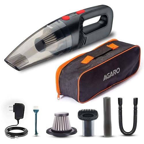 Image of AGARO HVC1081 Cordless Rechargeable Car Vacuum Cleaner, Portable, Handheld,100W, 5.5KPA Power Socket,Stainless Steel Filter, Red
