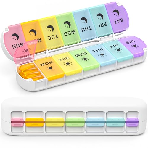 mossime Foldable Weekly Pill Organiser 2 Times a Day Premium Magnetic AM PM Pill Box 7 Day Large Capacity Travel Tablet Dispenser with Double Protection for Medication Vitamins and Fish Oils