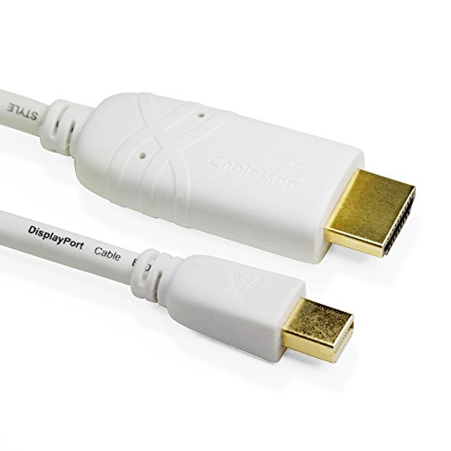 Cablesson Mini DisplayPort to HDMI Cable 1m for LCD TV Supports Audio New Thunderbolt Port Full HD 1080p 24k Gold Plated - White - Image 3