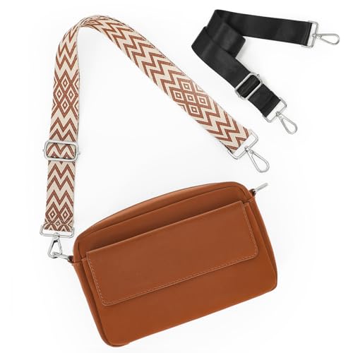 JKEEMI Brown Fanny Pack for Women Cross-body Purse Matt Leather-like Sling Bag Women's Shoulder Handbag with 2 Removable Straps