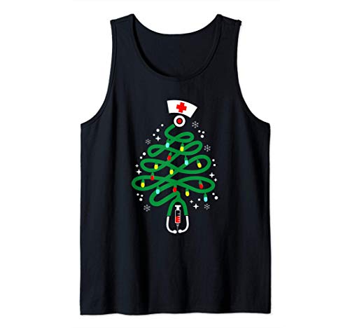 Stethoscope Christmas Tree | Funny Nurse Christmas Pajamas Camiseta sin Mangas