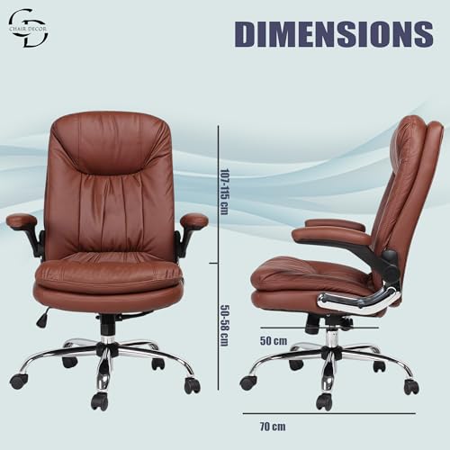 Image of ERGOLUX Premium Office Chair | Ergonomic High Back Boss Chair for Home Office, Home Office & Study | Height Adjustable Office Chair with Chrome Base | 1pc (Tan)