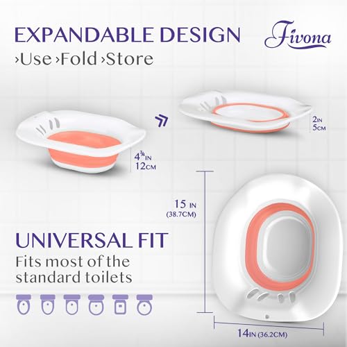 Fivona Sitz Bath for Toilet Seat Postpartum and Hemorrhoids Care - Yoni Steam Seat - Foldable Basin for Epsom Salt Soak - Portable Bidet BPA Free Temperature Resistant - Universal Fit - Pink - Thumbnail 3