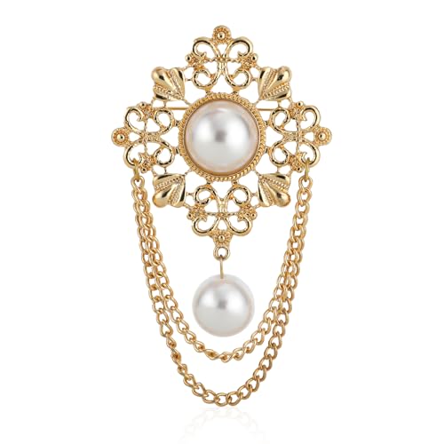 Mikovivi Broches à Pampilles en Chaîne de Fleurs, Épingles Corsage Perles Cour Rétro Dorées Broches Pampilles Chaîne de Fleurs en Filigrane Perles Rondes Vintage pour Femmes