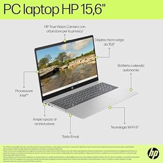 HP Laptop 15-fd0006sl, Intel Core i7-1255U, RAM 16GB DDR4, SSD 512GB, Intel Iris Xe, Display 15.6” FHD SVA 250 Nits, Antiriflesso, Wi-Fi, 720p TNR Privacy Cam, Windows 11, Argento