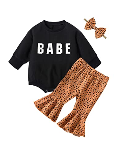 Image of KANGKANG Baby Girl Clothes Oversized Sweater Sweatshirt Romper Flared Pant Sets Baby Clothes for Girls