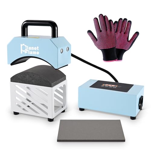 PlanetFlame Hat Press, Mini Hat Press Heat Machine for Caps Hats with 5.4" * 3.1" Curved Teflon Coated Heat Plate & Safety Base for Heat Transfer Vinyl, Sublimation and DIY Projects, Blue