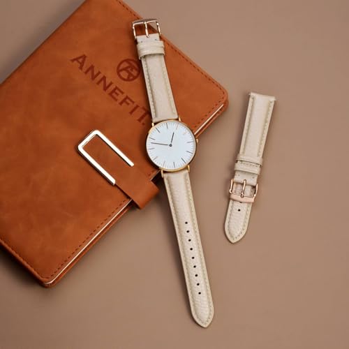 Image of ANNEFIT Watch Band 14mm, Quick Release Textured Padded Leather Straps with Rose Gold Buckle for Men and Women (Gold)