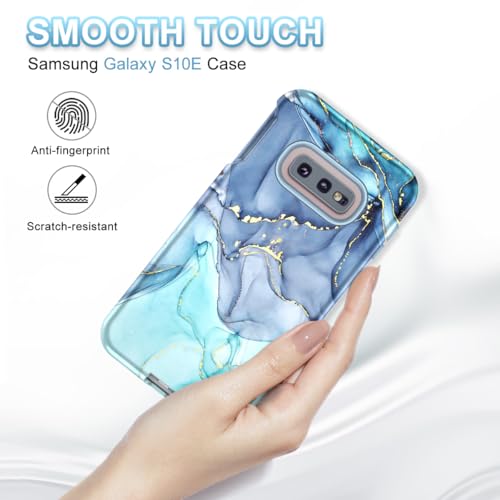 Btscase for Samsung Galaxy S10e Case, Heavy Duty Three Layer Marble Shockproof Full Body Rugged Hard PC+Soft TPU Bumper Drop Protection Women Girls Cover for Galaxy S10e, Blue Cyan by Btscase - Used condition - US$8.31