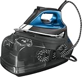 Rowenta Silence Steam Pro, Centro de planchado vertical, 7.5 bares, golpe de vapor de 480g/min, tecnología silenciosa, desinfecta, vapor con caldera, Color Gris y Azul, DG9160