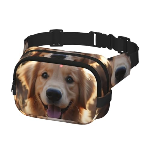 Sac banane golden retriever noir réglable et imprimé fleurs pour homme et femme